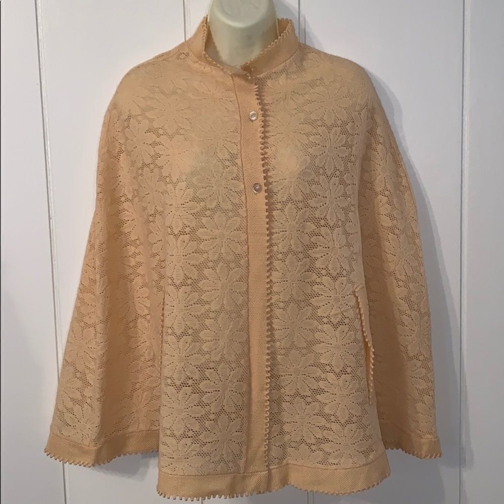 Vtg 60’s Morsly yellow knit‎ lace acrylic poncho